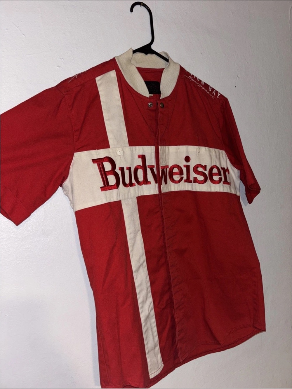 VTG Budweiser Red and White Men's Short Sleeve button shirt